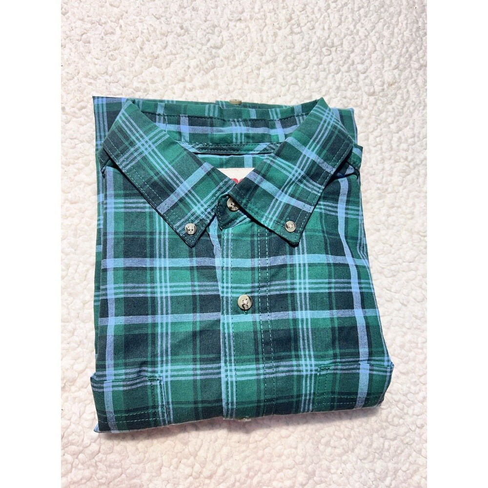 Wrangler Rugged Wear Men's Size L Plaid Button Up Shirt Green Long Sleeve
